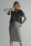 Skirt Mesh layered windowpane pencil skirt Top: Black	and	White Inverted	pleat	top