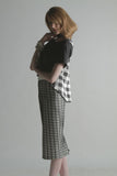 Skirt Mesh layered windowpane pencil skirt Top: Black	and	White Inverted	pleat	top