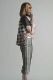 Skirt Mesh layered windowpane pencil skirt Top: Black	and	White Inverted	pleat	top